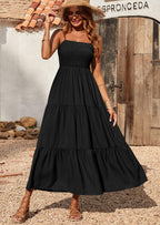 PRETTYGARDEN Women's Summer Maxi Dress Casual Boho Sleeveless Spaghetti Strap Smocked Tiered Long Beach Sundresses