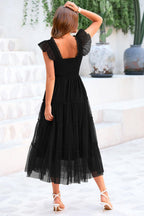 PRETTYGARDEN Women's Tulle Midi Dress Sleeveless Smocked Ruffle Mesh Flowy Dresses Party Wedding Guest Sundress