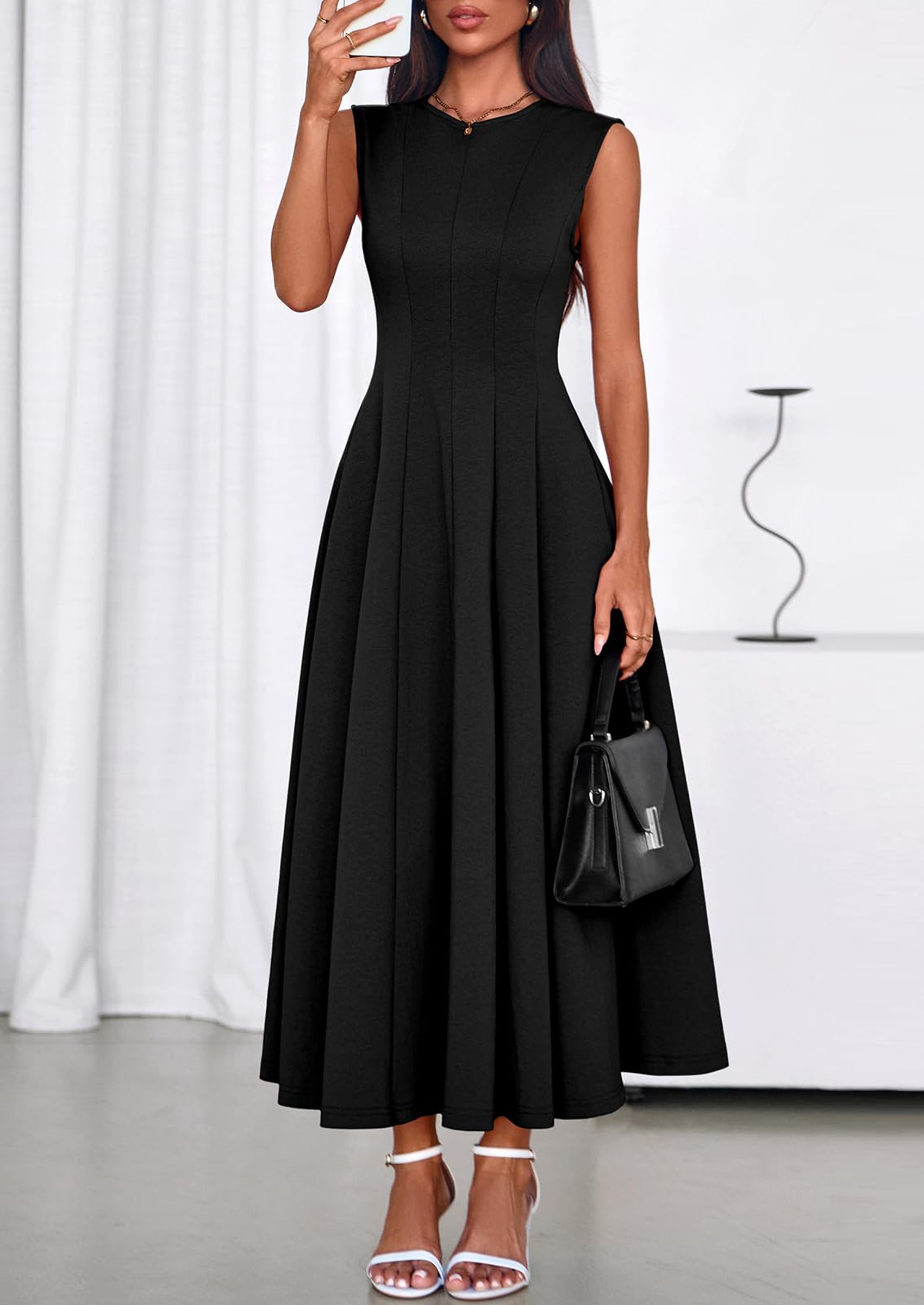 PRETTYGARDEN Sleeveless Crewneck Summer Maxi Dresses for Women Elegant Classy Semi Formal A Line Modest Party Dress