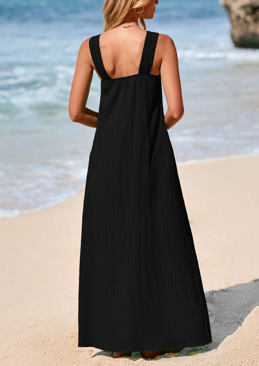 PRETTYGARDEN Womens Casual Long Summer Dresses Sleeveless Strappy Loose Flowy Beach Vacation Maxi Dress with Pockets