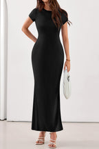 PRETTYGARDEN Womens Summer Maxi Dresses Casual Short Sleeve Crewneck Knit Slit T Shirt Dress Spring Long Beach Sundress