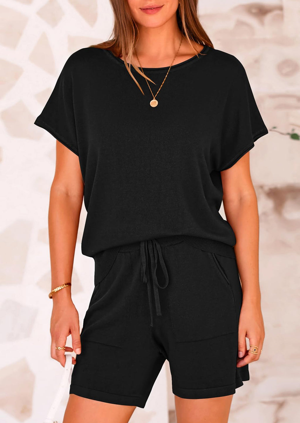 PRETTYGARDEN Two Piece Set for Women Summer Lounge Sets Shorts And Short Sleeve Tops Knitted Matching Travel Spring Outfits