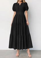 PRETTYGARDEN Womens Summer Maxi Dresses Casual Puff Sleeve V Neck Smocked Flowy Eyelet Cotton Dress Spring Sundress
