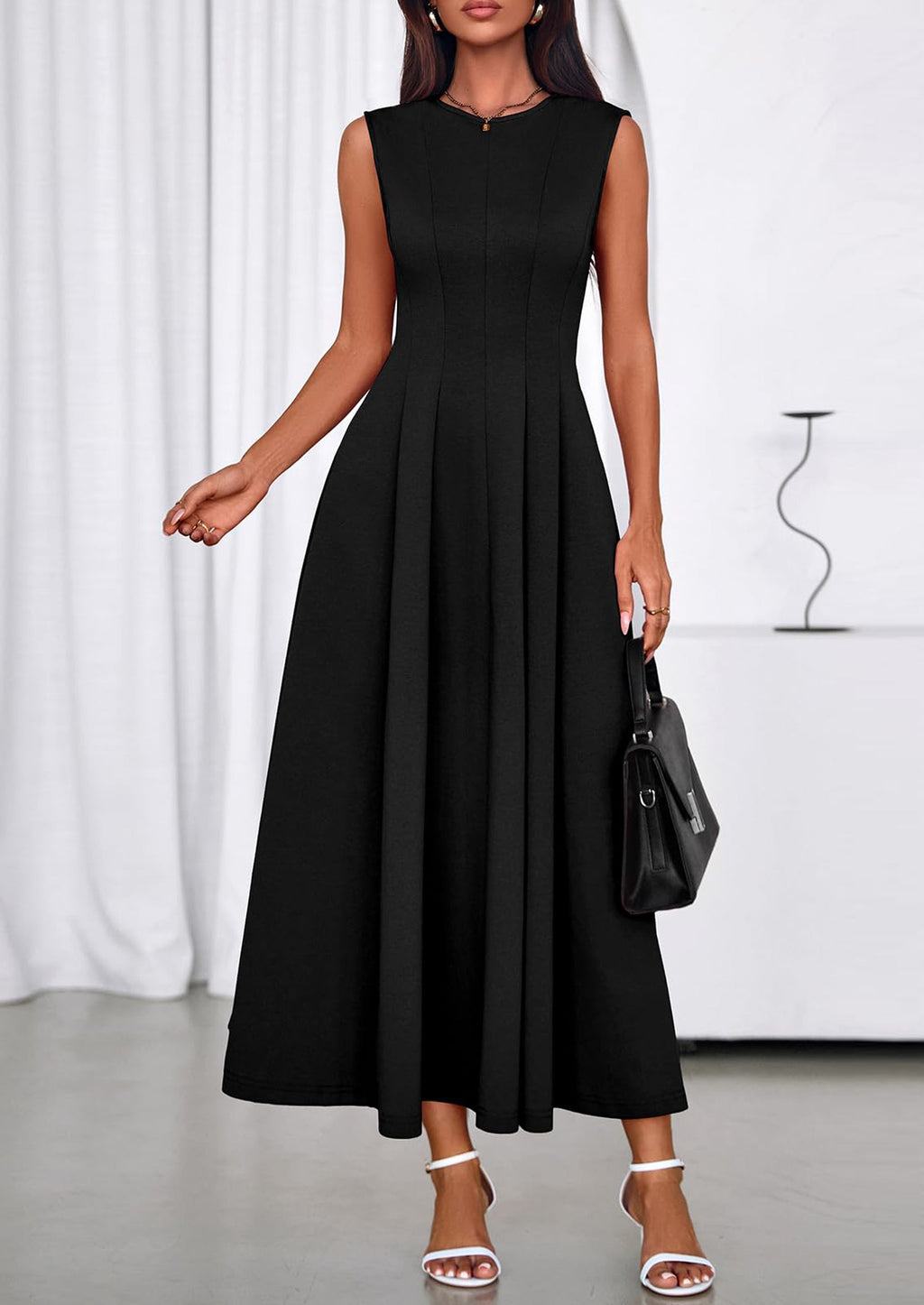 PRETTYGARDEN Sleeveless Crewneck Summer Maxi Dresses for Women Elegant Classy Semi Formal A Line Modest Party Dress
