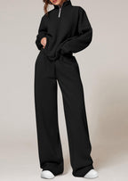 PRETTYGARDEN Womens Casual Two Piece Sets Fall Outfits Quarter Zip Sweatshirts Straight Leg Pants Sweatsuits Tracksuit
