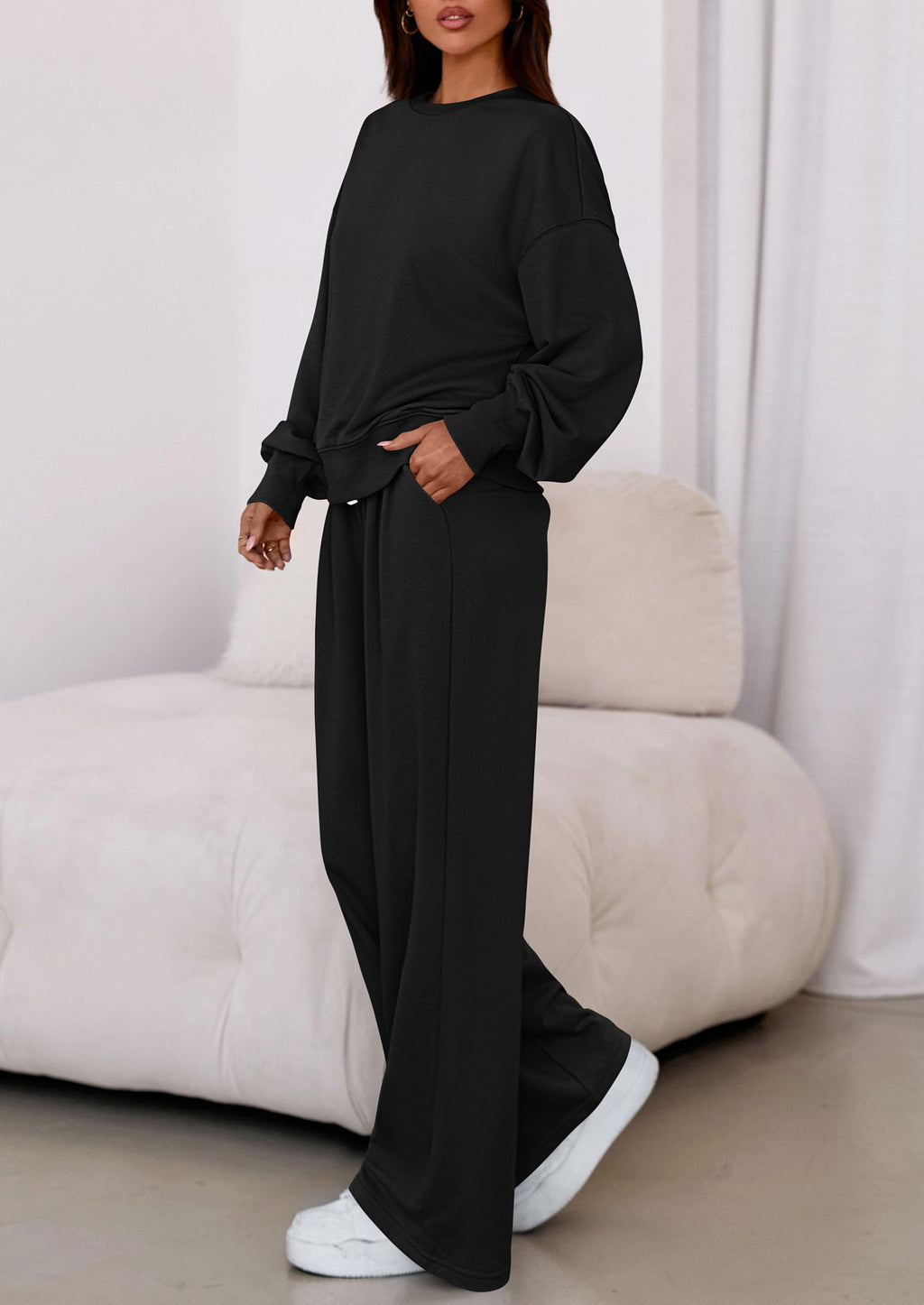 PRETTYGARDEN Womens 2 Piece Sets Long Sleeve Sweatshirt Wide Leg Pants Loose Matching Lounge Set Trendy Fall Outfits