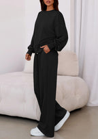 PRETTYGARDEN Womens 2 Piece Sets Long Sleeve Sweatshirt Wide Leg Pants Loose Matching Lounge Set Trendy Fall Outfits