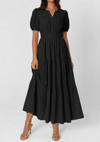 PRETTYGARDEN Womens Summer Maxi Dresses Casual Puff Sleeve V Neck Smocked Flowy Eyelet Cotton Dress Spring Sundress