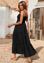 PRETTYGARDEN Women's Summer Maxi Dress Casual Boho Sleeveless Spaghetti Strap Smocked Tiered Long Beach Sundresses