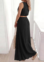 PRETTYGARDEN 2 Piece Sets for Women Summer Outfits Fashion Cotton Sleeveless Crop Top Long Maxi Skirt Set with Pockets