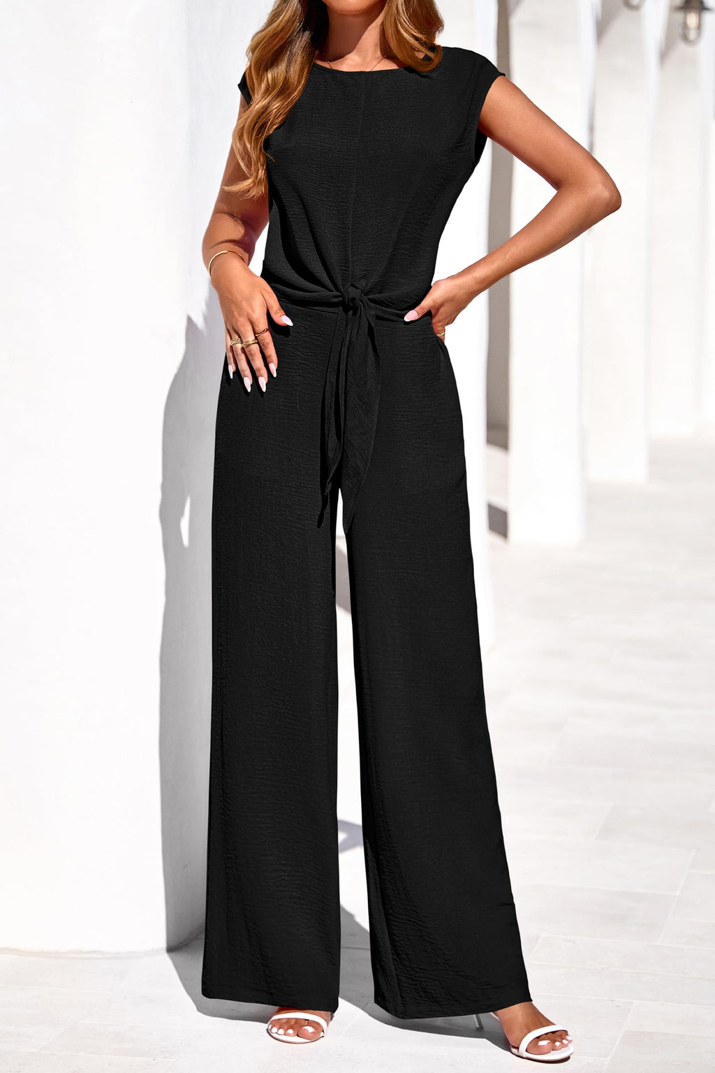 PRETTYGARDEN Women 2 Piece Lounge Sets Casual Summer Outfits Cap Sleeve Strappy Crop Tops Wide Leg Pant Tracksuit