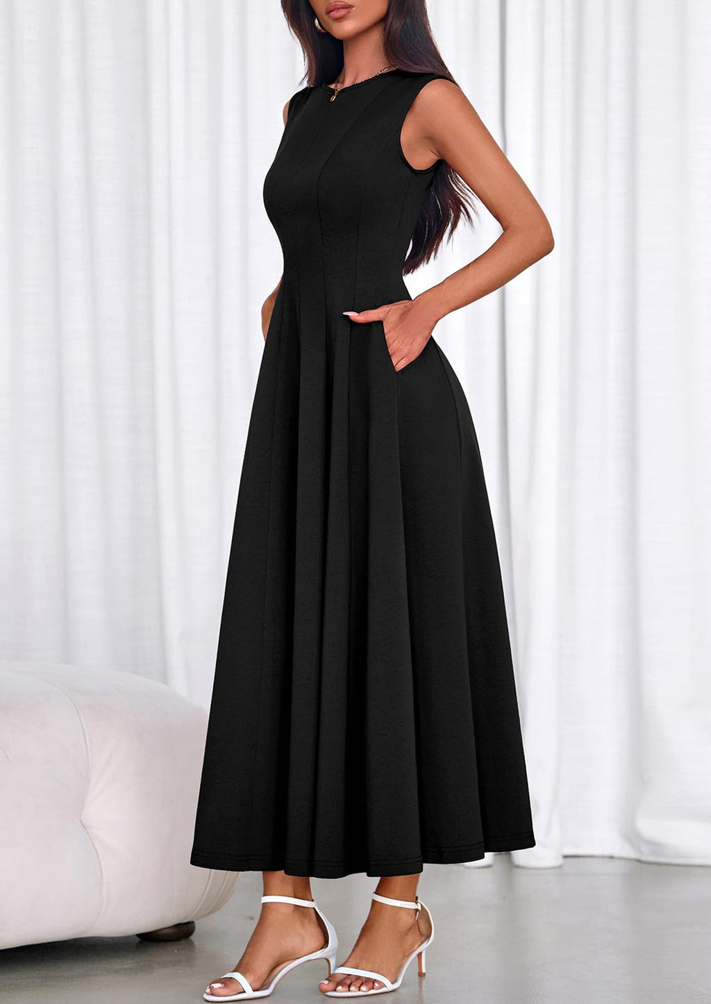 PRETTYGARDEN Sleeveless Crewneck Summer Maxi Dresses for Women Elegant Classy Semi Formal A Line Modest Party Dress