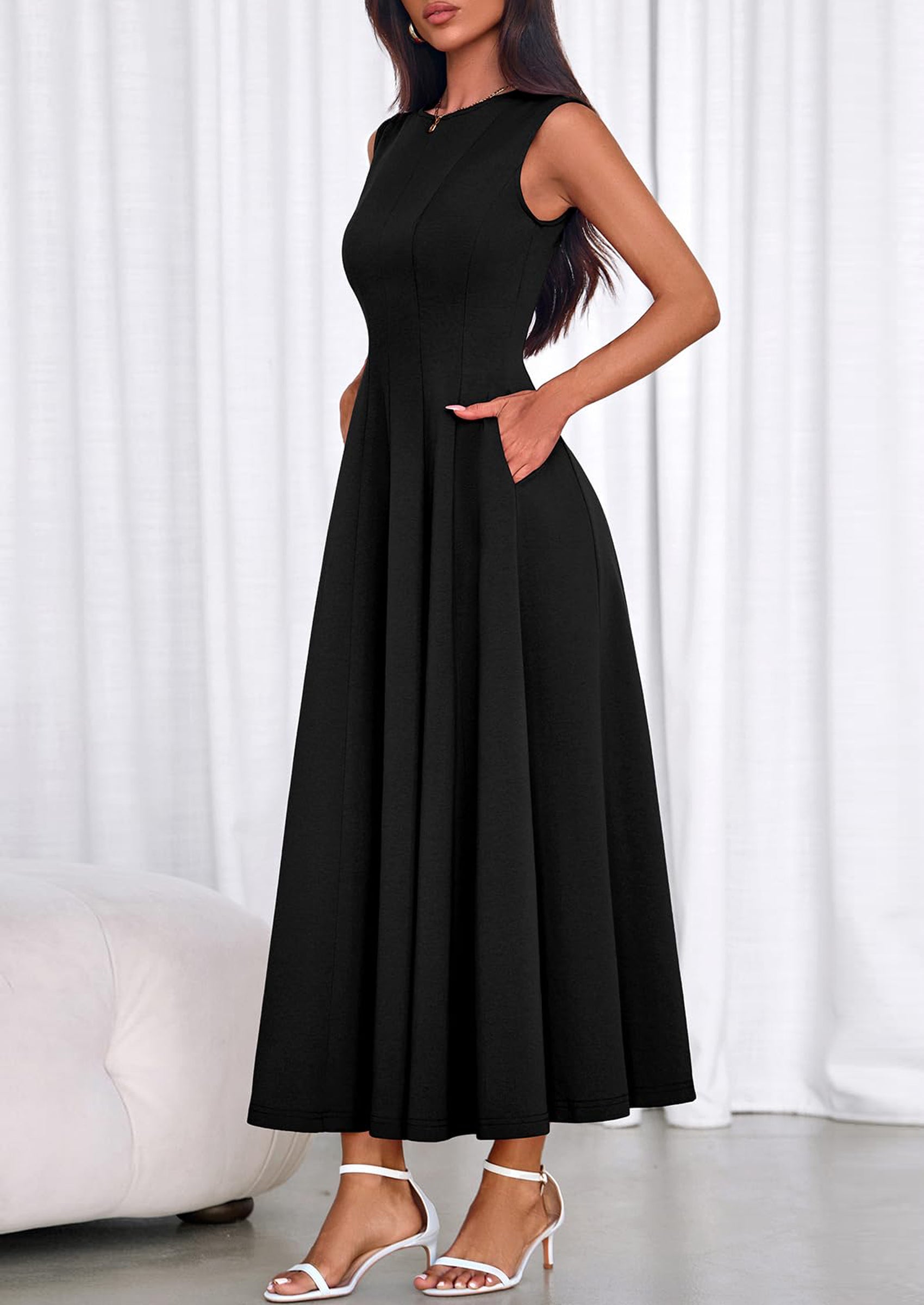 PRETTYGARDEN Sleeveless Crewneck Summer Maxi Dresses for Women Elegant Classy Semi Formal A Line Modest Party Dress