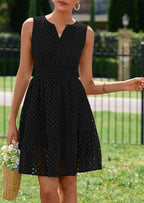 PRETTYGARDEN Women's Summer Dresses Sleeveless V Neck Eyelet Hollow Out Swing A Line Beach Vacation Sun Dress