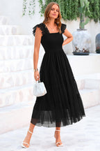 PRETTYGARDEN Women's Tulle Midi Dress Sleeveless Smocked Ruffle Mesh Flowy Dresses Party Wedding Guest Sundress