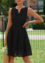PRETTYGARDEN Women's Summer Dresses Sleeveless V Neck Eyelet Hollow Out Swing A Line Beach Vacation Sun Dress