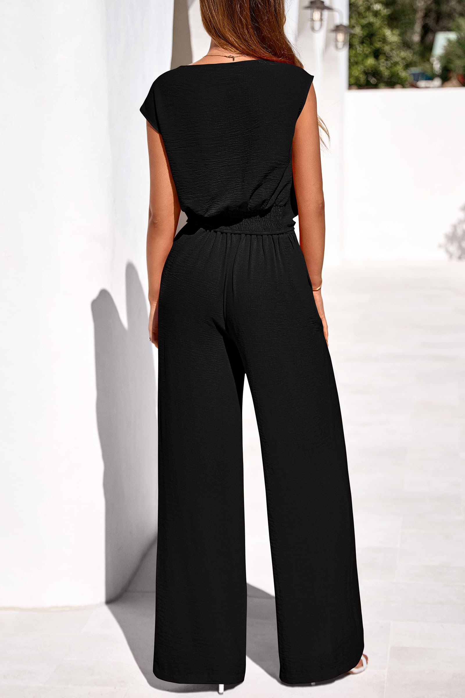 PRETTYGARDEN Women 2 Piece Lounge Sets Casual Summer Outfits Cap Sleeve Strappy Crop Tops Wide Leg Pant Tracksuit