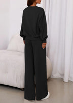 PRETTYGARDEN Womens 2 Piece Sets Long Sleeve Sweatshirt Wide Leg Pants Loose Matching Lounge Set Trendy Fall Outfits