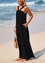 PRETTYGARDEN Womens Casual Long Summer Dresses Sleeveless Strappy Loose Flowy Beach Vacation Maxi Dress with Pockets