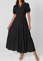 PRETTYGARDEN Womens Summer Maxi Dresses Casual Puff Sleeve V Neck Smocked Flowy Eyelet Cotton Dress Spring Sundress