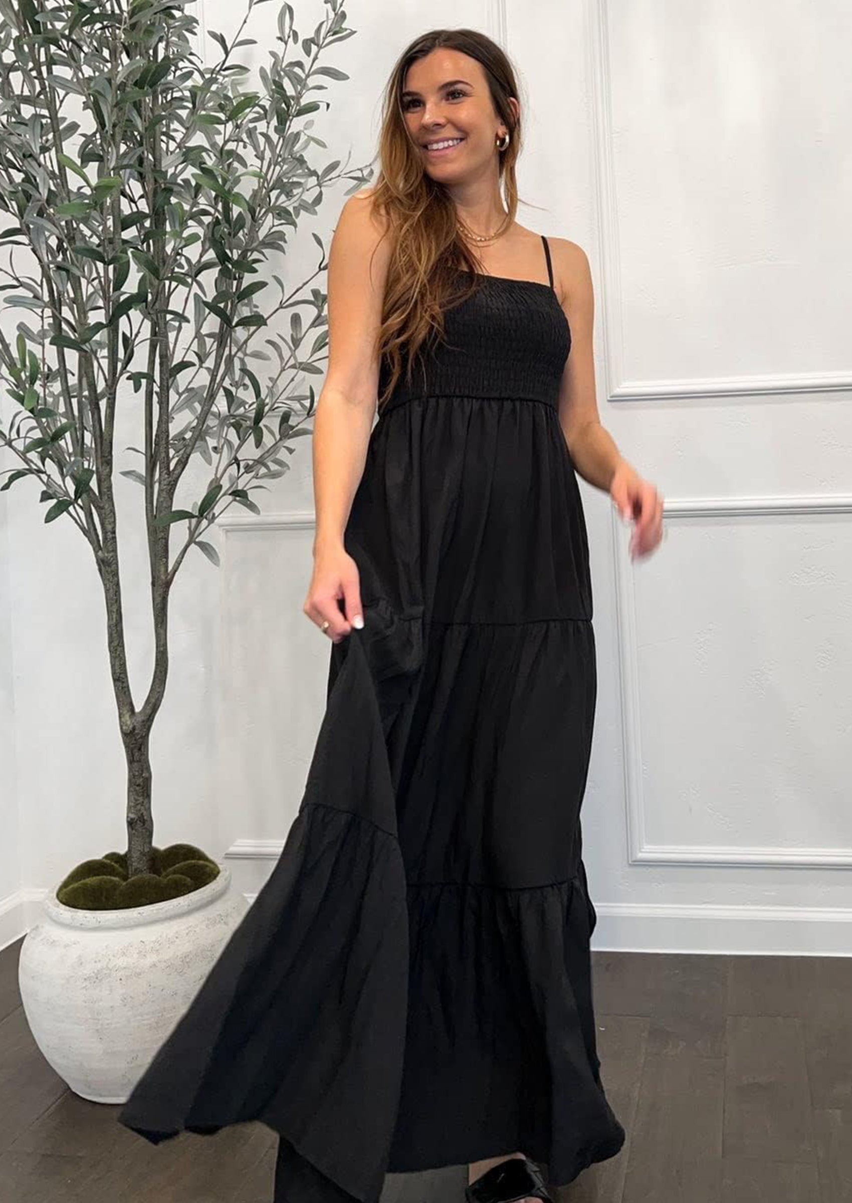 PRETTYGARDEN Women's Summer Maxi Dress Casual Boho Sleeveless Spaghetti Strap Smocked Tiered Long Beach Sundresses