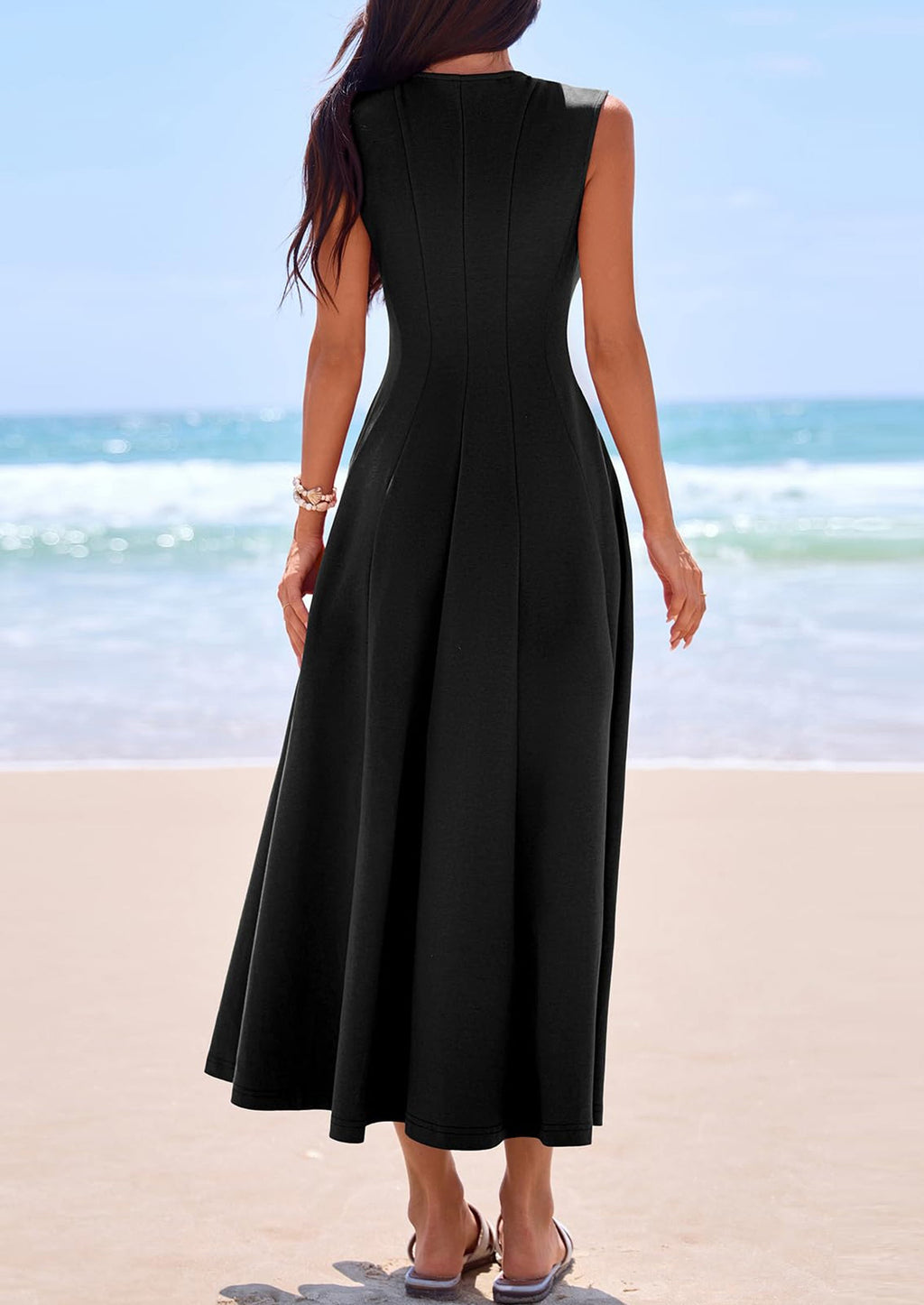 PRETTYGARDEN Sleeveless Crewneck Summer Maxi Dresses for Women Elegant Classy Semi Formal A Line Modest Party Dress