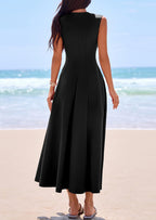 PRETTYGARDEN Sleeveless Crewneck Summer Maxi Dresses for Women Elegant Classy Semi Formal A Line Modest Party Dress