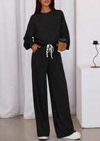 PRETTYGARDEN Womens 2 Piece Sets Long Sleeve Sweatshirt Wide Leg Pants Loose Matching Lounge Set Trendy Fall Outfits