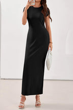 PRETTYGARDEN Womens Summer Maxi Dresses Casual Short Sleeve Crewneck Knit Slit T Shirt Dress Spring Long Beach Sundress