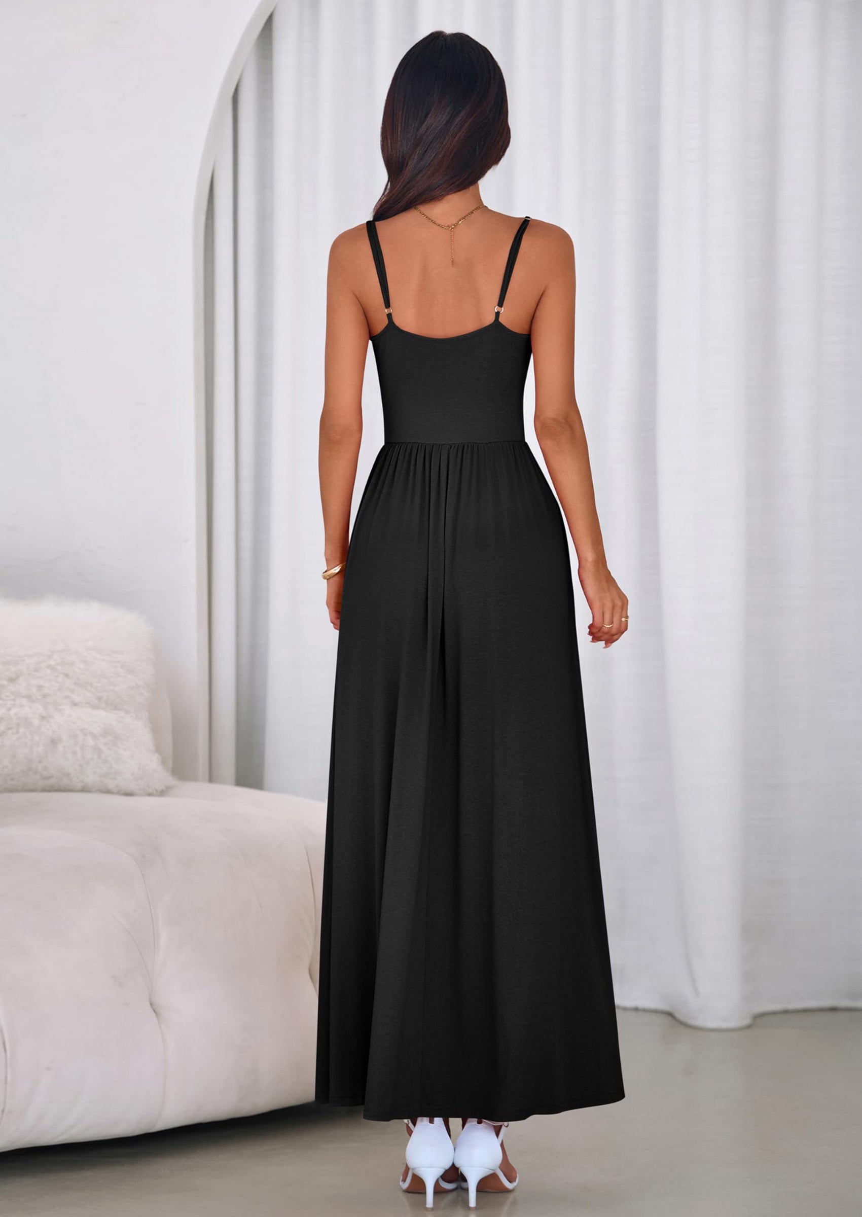 PRETTYGARDEN Womens Spaghetti Strap Maxi Dresses Sleeveless Summer Dress Long Casual Knit Flowy Beach Sundresses with Pockets
