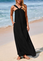 PRETTYGARDEN Womens Casual Long Summer Dresses Sleeveless Strappy Loose Flowy Beach Vacation Maxi Dress with Pockets