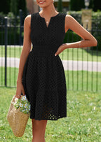 PRETTYGARDEN Women's Summer Dresses Sleeveless V Neck Eyelet Hollow Out Swing A Line Beach Vacation Sun Dress