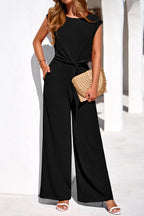 PRETTYGARDEN Women 2 Piece Lounge Sets Casual Summer Outfits Cap Sleeve Strappy Crop Tops Wide Leg Pant Tracksuit