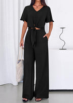 PRETTYGARDEN Women 2 Piece Summer Outfits Short Sleeve Strappy Top Wide Leg Pants Tracksuit Lounge Sets Beach Clothes