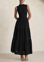 PRETTYGARDEN Dresses for Women Casual Eyelet Sleeveless Wedding Guest Maxi Dress Tank Top Sundress with Pockets