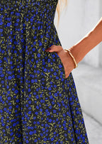 PRETTYGARDEN Women Floral Boho Maxi Dresses Short Sleeve V Neck Smocked A Line Long Flowy Beach Vacation Dress