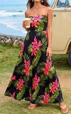 PRETTYGARDEN Sleeveless Floral Summer Maxi Dresses for Women Tube Top Flowy Long Dress Tropical Beach Vacation Clothes