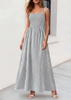 PRETTYGARDEN Women's Maxi Striped Dress Summer Sleeveless Square Neck Smocked A Line Long Flowy Spring Vacation Sundress