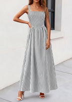 PRETTYGARDEN Women's Maxi Striped Dress Summer Sleeveless Square Neck Smocked A Line Long Flowy Spring Vacation Sundress