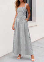 PRETTYGARDEN Women's Maxi Striped Dress Summer Sleeveless Square Neck Smocked A Line Long Flowy Spring Vacation Sundress