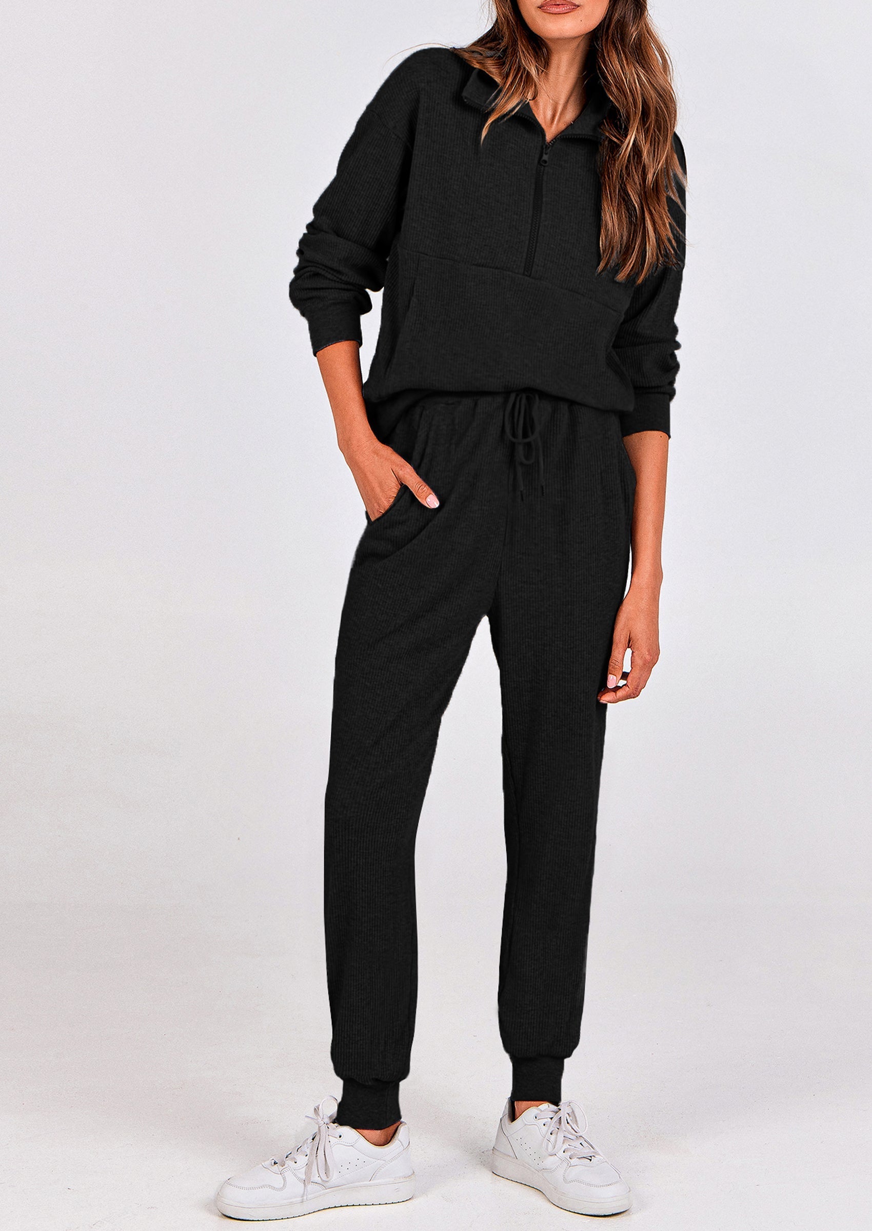 PRETTYGARDEN Women's Fall 2 Piece Lounge Sets Zip Up Sweatshirt Jogger Pants Sweat Track Suits Travel Outfit Winter Clothing