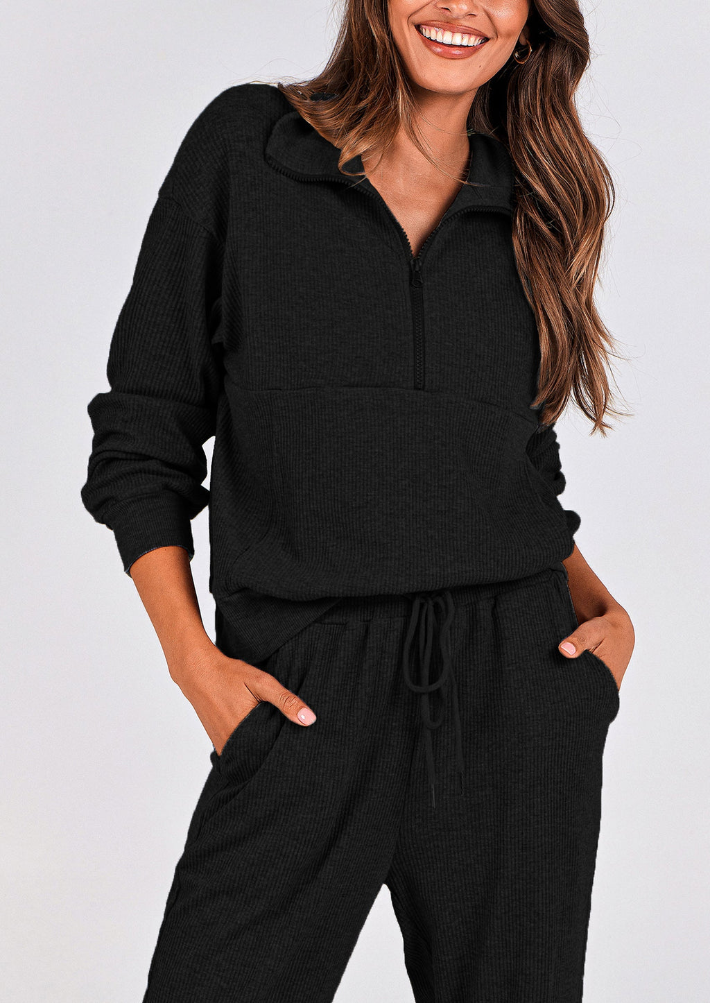 PRETTYGARDEN Women's Fall 2 Piece Lounge Sets Zip Up Sweatshirt Jogger Pants Sweat Track Suits Travel Outfit Winter Clothing