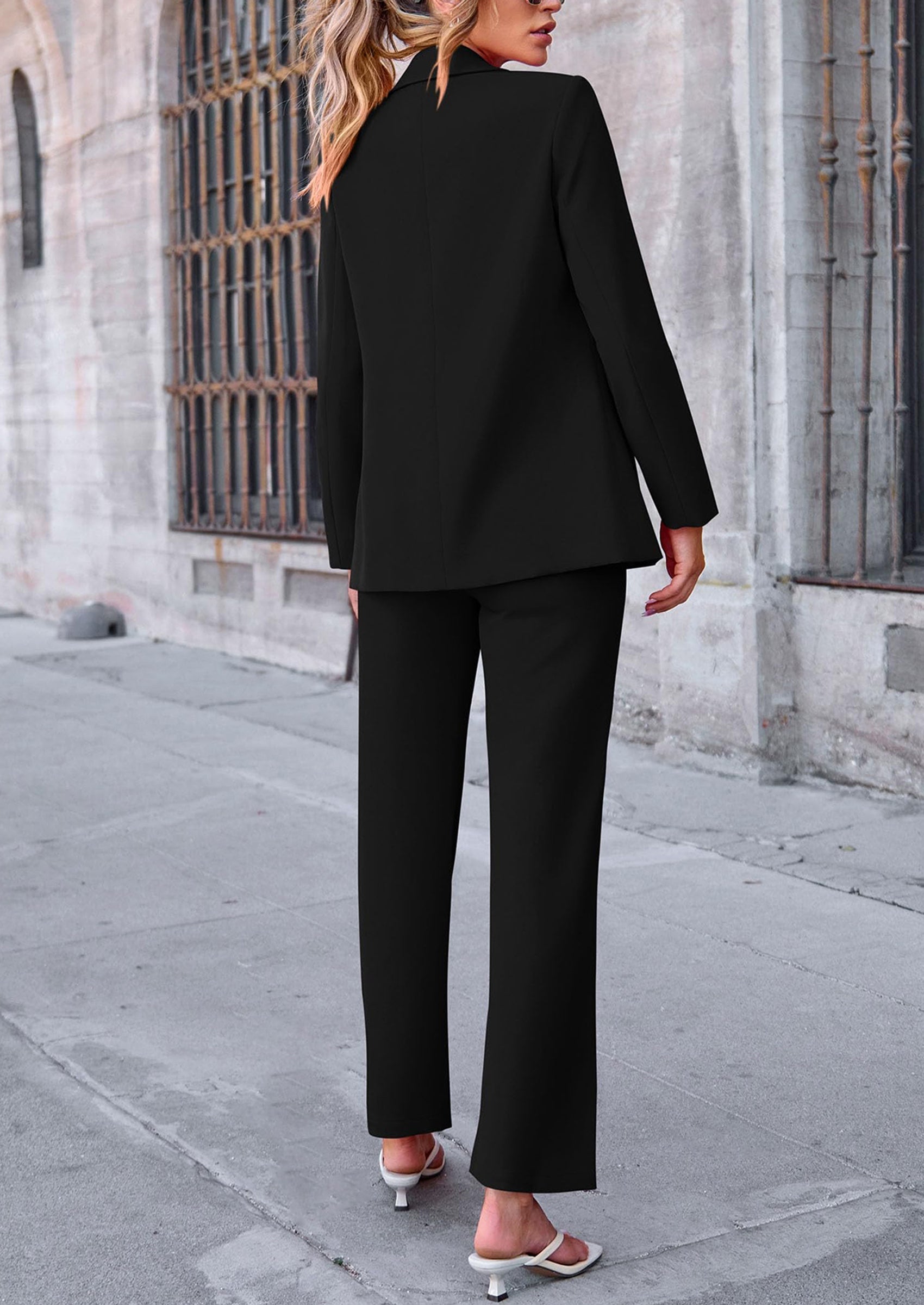 PRETTYGARDEN 2 Piece Blazer Outfits Business Casual Oversized Jacket Wide Leg Work Pants Dressy Suit Set