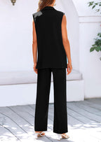 PRETTYGARDEN Women's 2 Piece Outfits Sleeveless Suit Vest and Wide Leg Pants Business Casual Blazer Sets