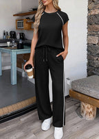 PRETTYGARDEN Women's 2 Piece Lounge Sets Summer Cap Sleeve Tops Wide Leg Pants Travel Outfits Matching Fashion Clothing