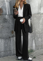 PRETTYGARDEN Women's Fall Two Piece Outfits Dressy Blazer Jacket and Wide Leg Pants Pockets Business Casual Office Suit Sets