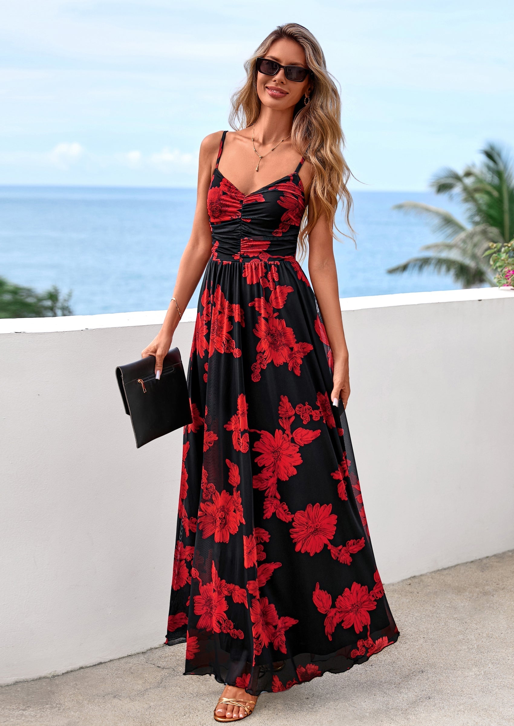 PRETTYGARDEN Women's Floral Maxi Dress Summer Outfits Spaghetti Strap Flowy Long Sundress Beach Vacation Boho Dresses