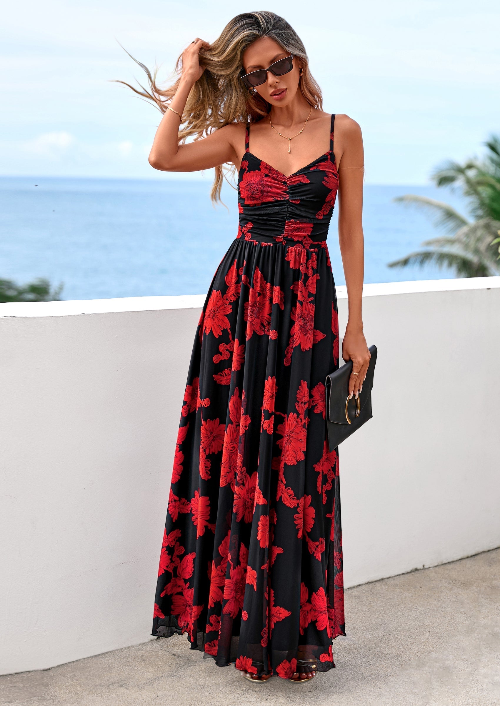 PRETTYGARDEN Women's Floral Maxi Dress Summer Outfits Spaghetti Strap Flowy Long Sundress Beach Vacation Boho Dresses