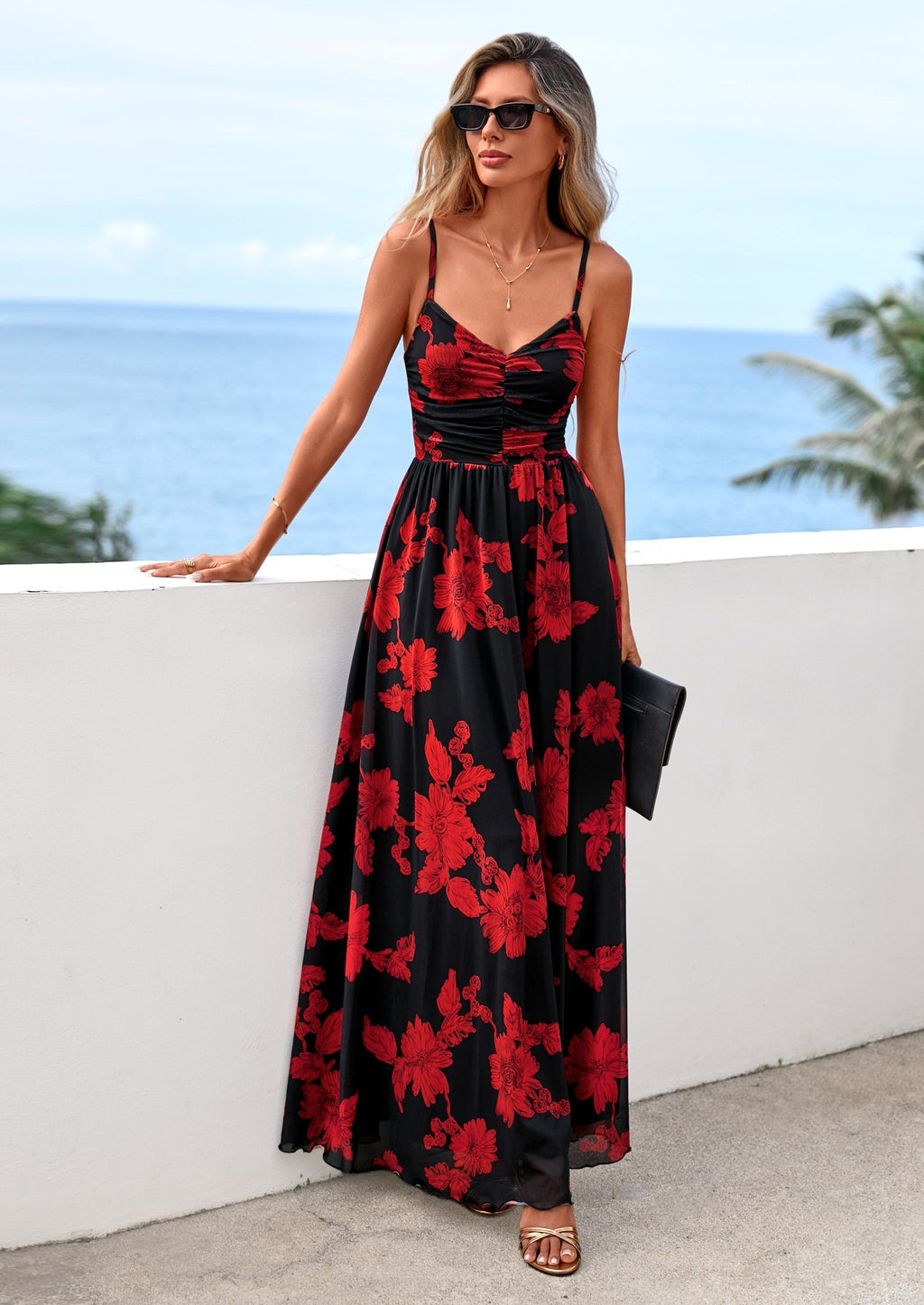 PRETTYGARDEN Women's Floral Maxi Dress Summer Outfits Spaghetti Strap Flowy Long Sundress Beach Vacation Boho Dresses
