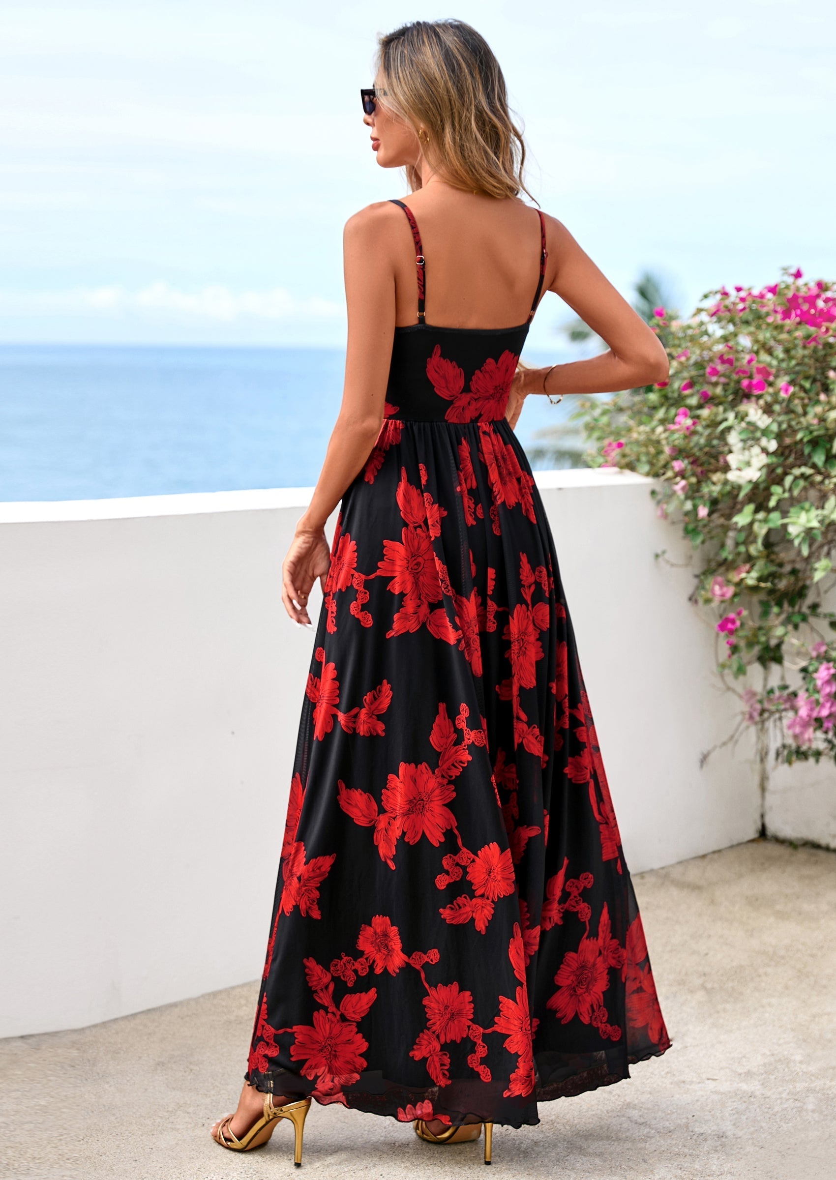 PRETTYGARDEN Women's Floral Maxi Dress Summer Outfits Spaghetti Strap Flowy Long Sundress Beach Vacation Boho Dresses